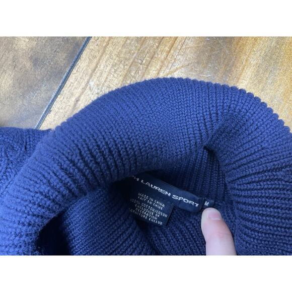 Ralph Lauren Sport Turtleneck Cable Knit Sweater Dress Cotton Navy Medium - Picture 7 of 11